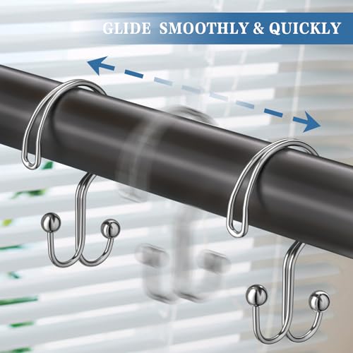 Rust Proof Silver Shower Curtain Hooks - 12 Pack, Anti-Drop Design