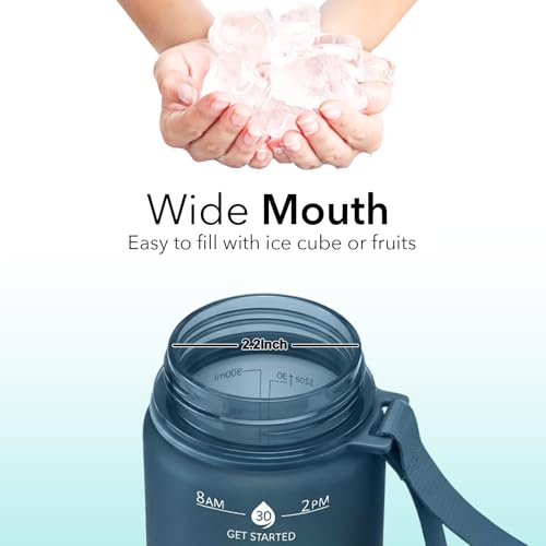 Hyeta 32oz Motivational Water Bottle with Straw - Navy Blue-Green Ombré