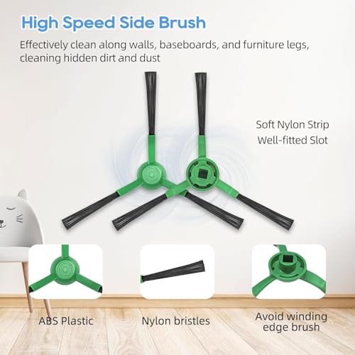 4 Pack Replacement Side Brushes for Roomba Combo & Vac Essential Series - Easy Install, Durable Bristles