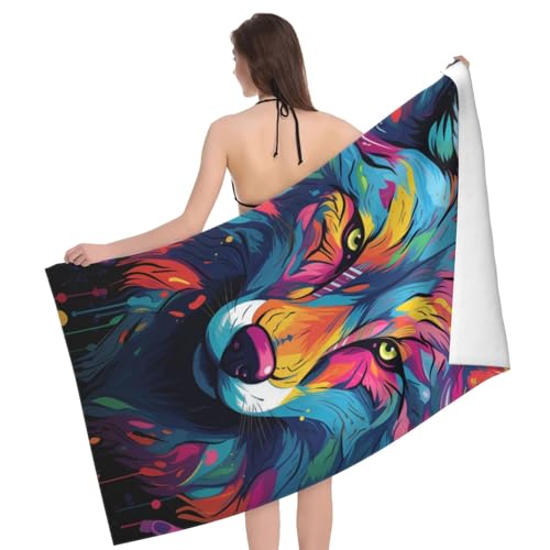 VANZEV Wolf Beach Towel, Sand-Free Microfiber Quick Dry Bath Towel 52x32in