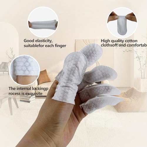100 PCS Cotton Finger Cots, Finger Covers Protection for Finger Tips, Breathable, Sweat Resistant, and Wear-Resistant, Perfect for Work, Nails Cleaning, and Injured Fingers (White)