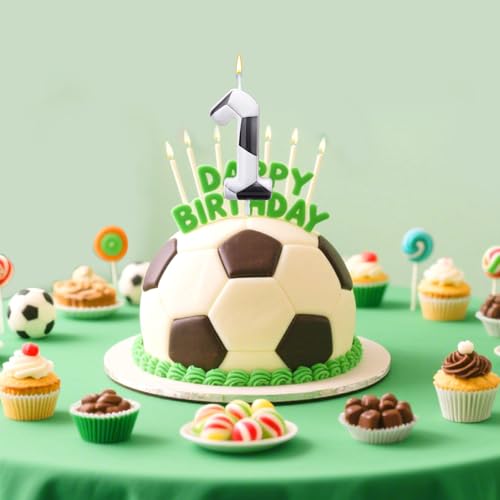BOXOB Number 1 Soccer Birthday Candle - Football Cake Topper