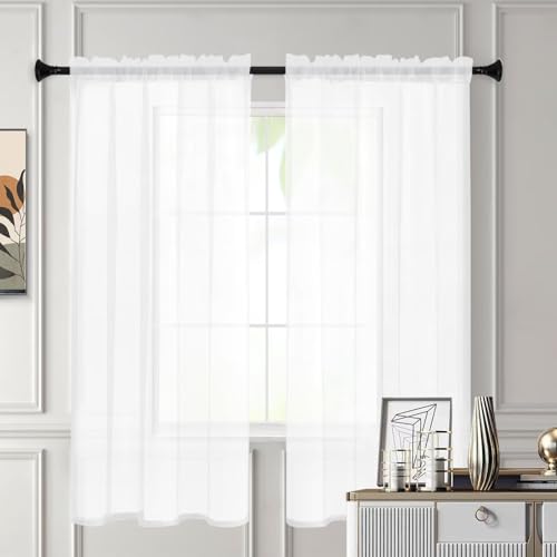 White Sheer Curtain Panels 38" W x 45" L - Rod Pocket Design
