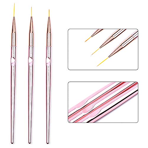 SILPECWEE 3pcs Rose Gold Nail Art Liner Brush Set - 11mm, 15mm, 20mm