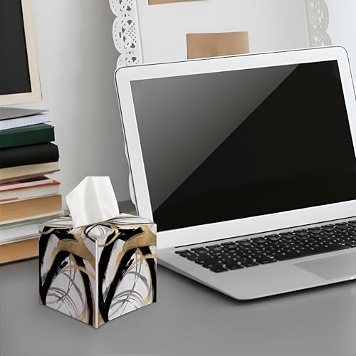 Abstract Square Faux Leather Tissue Box Cover - Black and Gold