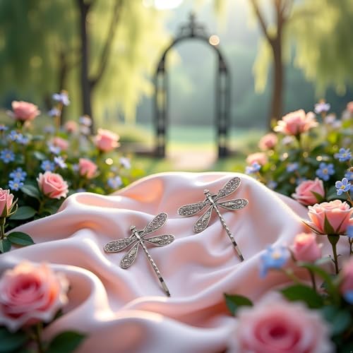 SelHeng 4Pcs Retro Silver Dragonfly Hair Clips Antique Barrette Set