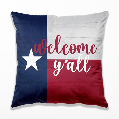 Texas Flag Welcome Y'all Pillow Cover 18x18 - Rustic Farmhouse Decor (Color 01)