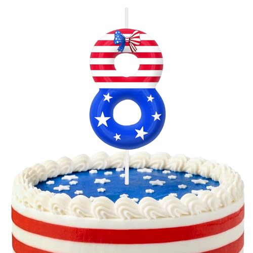 Stars and Stripes Birthday Number Candles - Red White Blue Cake Toppers