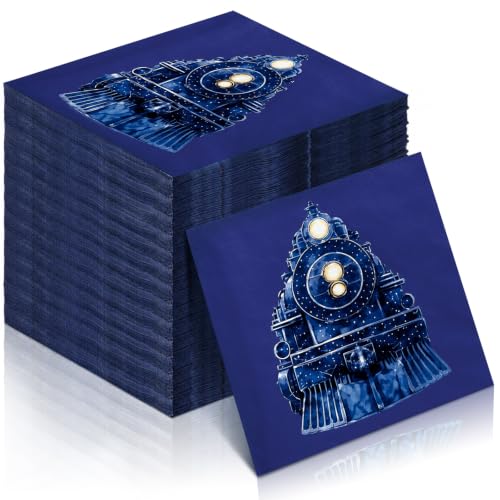 Christmas Train Napkins Bulk Pack 50 - 8.5 x 4 Inch Holiday Party Supplies