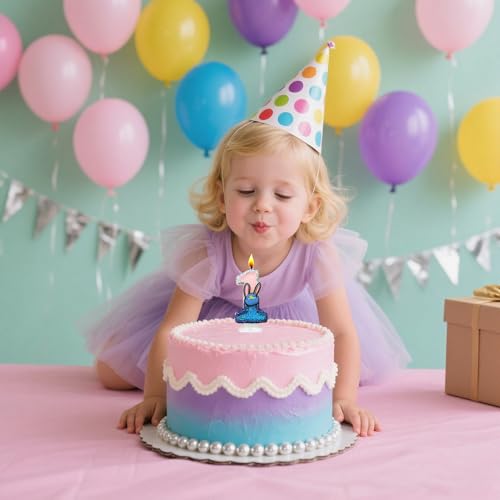 Bunny Birthday Number Candle - Blue Glitter Number 5 Cake Topper