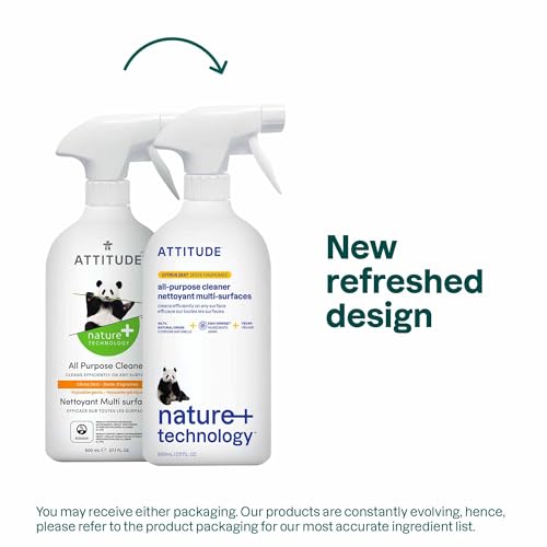 ATTITUDE EWG Verified All Purpose Cleaner Spray - 27.1 Fl Oz, Vegan & Plant-Based Ingredients, Streak-Free Citrus Zest Scent