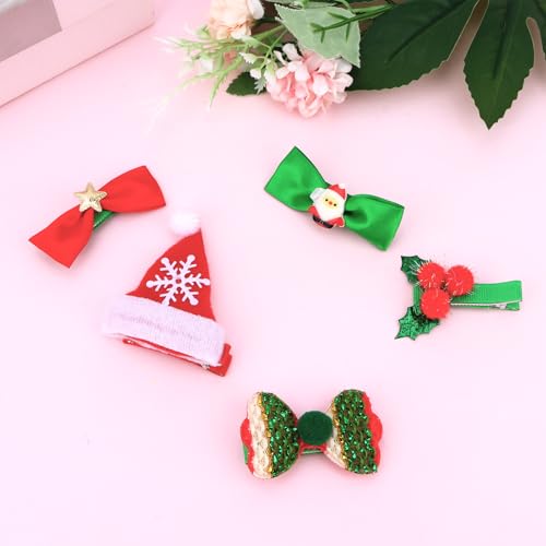 GAFATORY 5 Pcs Christmas Hair Bows Clips Red and Green Hairpins