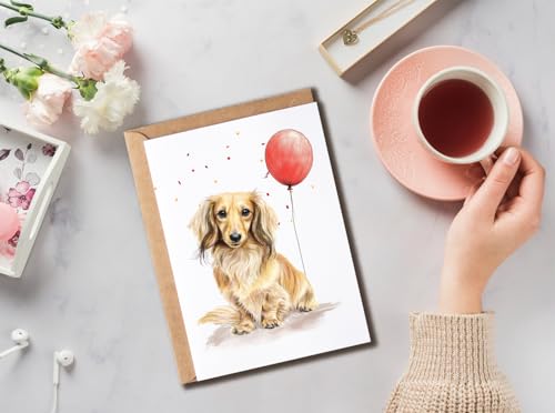 Long-Haired Dachshund Birthday Card with Balloon - 5x7 Dog Mom Gift
