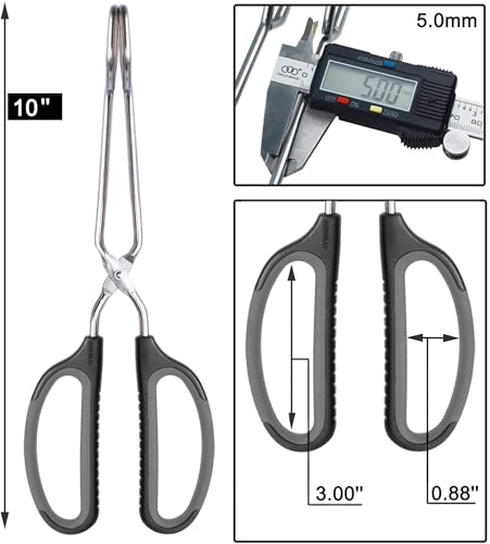 HINMAY 10-Inch Stainless Steel Scissor Tongs with Black Handle