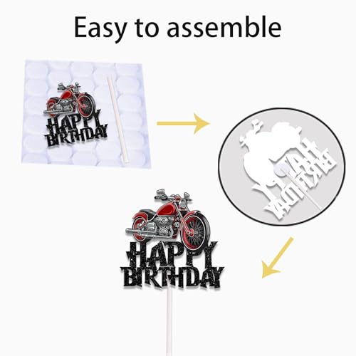 Black Glitter Motorcycle Racing Cake Topper - Birthday Decor