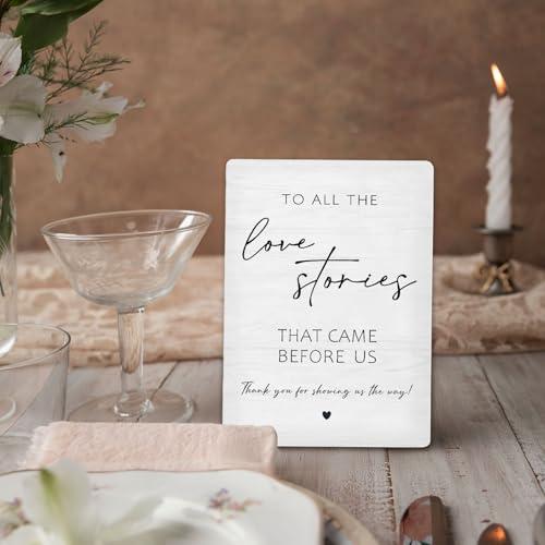 Wedding Love Stories Wooden Table Sign 5x7 Inch White Decor