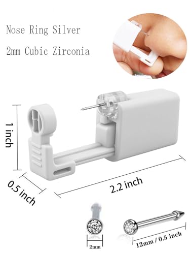 SLVIEKAE Self Nose Piercing Kit with Cubic Zirconia Stud White
