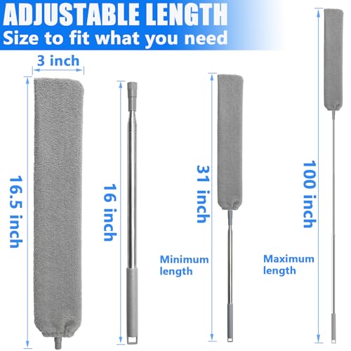 Retractable Gap Dust Cleaner with 100" Extendable Pole & 4 Cloths