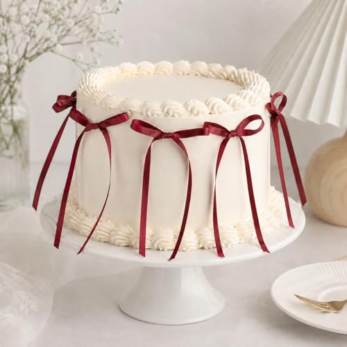 30 Pack Burgundy Satin Bow Cake Toppers - Pre-Tied for Easy Decoration