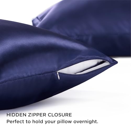 Bedsure Queen Satin Pillowcase Set of 2 with Zipper - Navy (20" x 30")