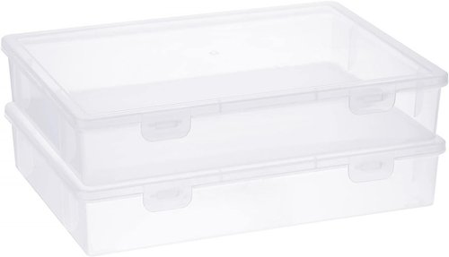BTSKY Clear Plastic Storage Box - Multipurpose Craft Organizer with Flap Lid | 2 Pack Medium