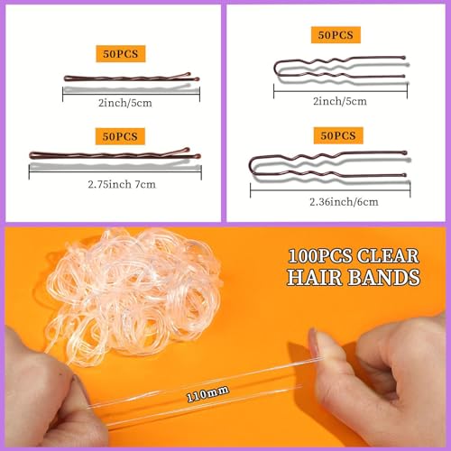 Yansanido Gold U-Shape Hairpin & Rubber Band Set - 300 Pcs