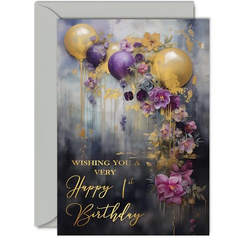 Giftzie Gold 1st Birthday Card A5 Elegant Keepsake with Envelope