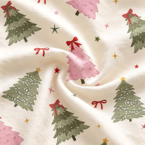 Pink Green Christmas Tree Queen Comforter Set with Pillowcases - Festive Bedding
