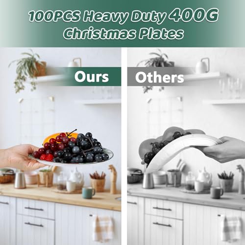 Christmas Paper Plate and Napkin Set - 200 Heavy Duty Disposable Dinnerware
