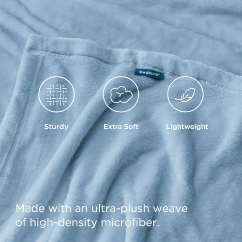 Bedsure GentleSoft Fleece Blanket Queen Size Light Blue - Cozy Plush Microfiber 90x90