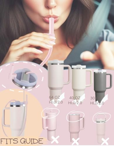Light Pink & Gray Extendable Silicone Straws for Stanley Cup, 2 Pack 35"