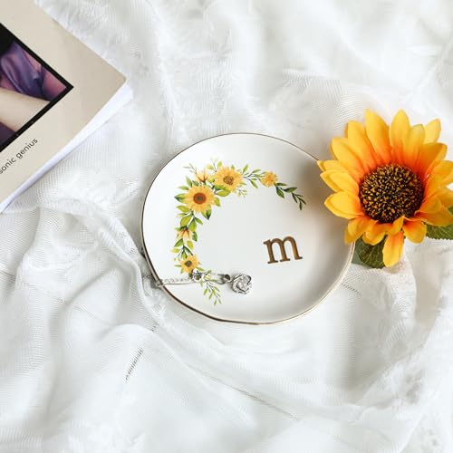 COLLECTIVE HOME Ceramic Jewelry Tray, 4.75" Sunflower Dish - Gift for Women