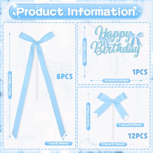Blue Bow Cake Topper Set - 19Pc Ribbon Birthday & Bridal Shower Decor