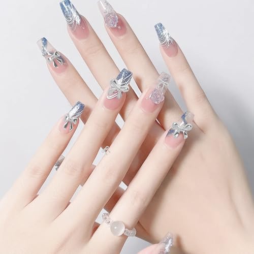 200 Pcs Gold and Silver Bow Nail Charms 3D Alloy Bows
