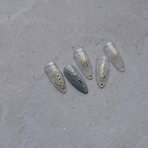 POWPOP 3D Gold Star & Moon Nail Art Stickers Laser Bronzing Decals