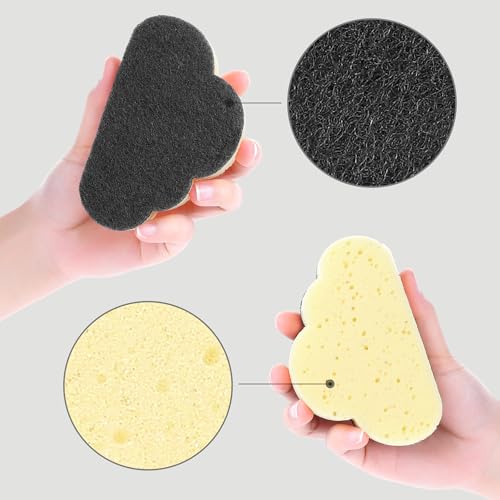 4 Pack Cloud Shape Scrub Sponges - Dual-Sided Kitchen Cleaning