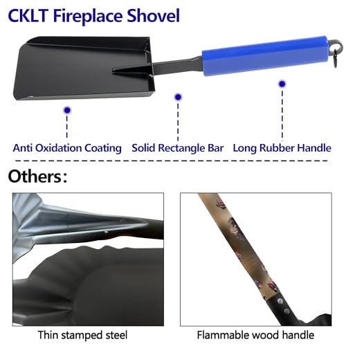 15-Inch Solid Iron Fireplace Ash Shovel with Rubber Handle