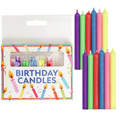 12 Neon Birthday Candles for Cake & Cupcake Celebrations