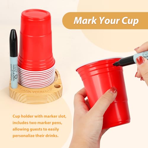 Wooden Drink Holder with Marker Slot - Party Essential (Variation 1)