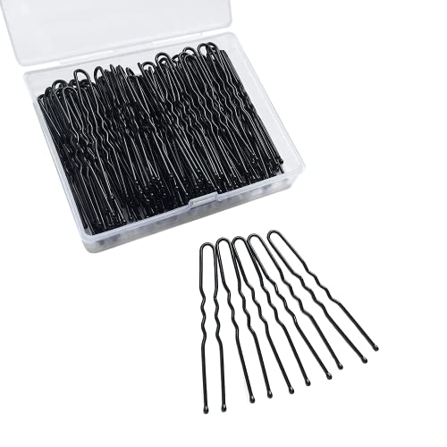 TAPBULL U Shaped Black Hair Pins - 60 Pack Metal Bun Pins with Storage Box
