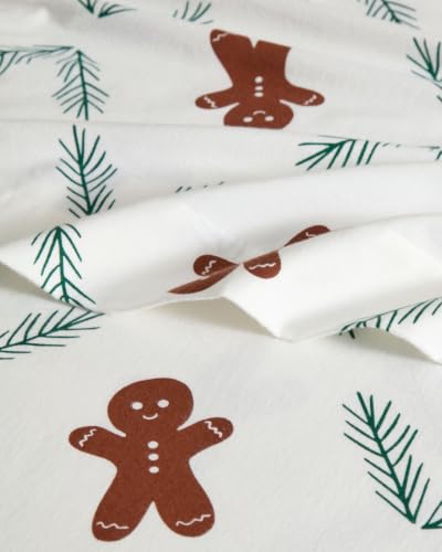 Christmas Flannel Bed Sheet Set Queen Size Gingerbread Pattern - Extra Soft Cotton