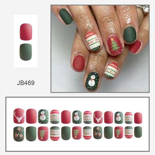 Christmas Press on Nails Snowman Matte Winter False Nails Set
