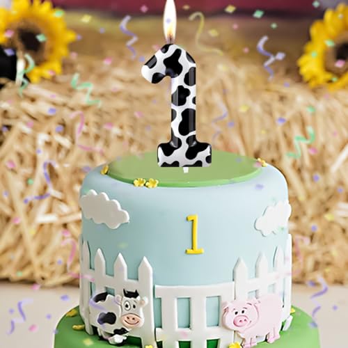 Cxryrzhe Cow Number 1 Birthday Candle - Black Metallic 6cm Cake Topper for Kids & Celebrations