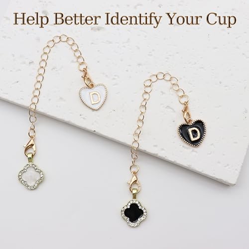 2Pcs Letter Charm Accessories for Stanley Cup,Name ID Initial Letter for Stanley 30&40 oz Tumbler with Handle,Heart Shape & Four Leaf Clover Initial Personalized Letter Charms Chain