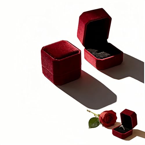 Burgundy Velvet Ring Box Set of 2 - Elegant Jewelry Organizer