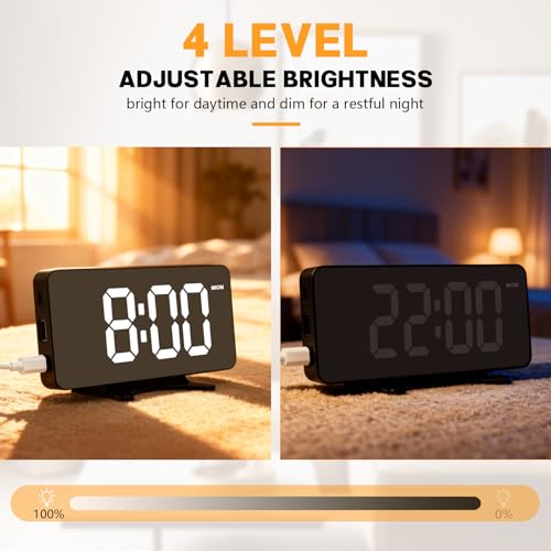 RUENVUE Digital Alarm Clock, Dimmable Dual Alarm for Bedroom, Black