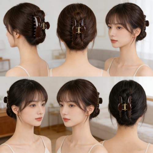 BUNLVDI Large Hair Claw Clips for Thick Hair Nonslip Chocolate Shark Clip
