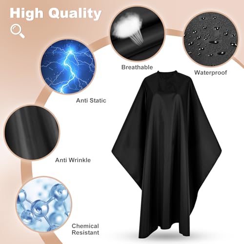 Professional Hair Cutting Cape with Adjustable Snap Closure Black 57" x 51"