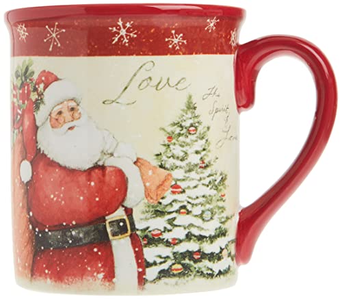 Holiday Wishes Mug Set of 4 - 18 oz Christmas Coffee Cups with Santa & Sentiments