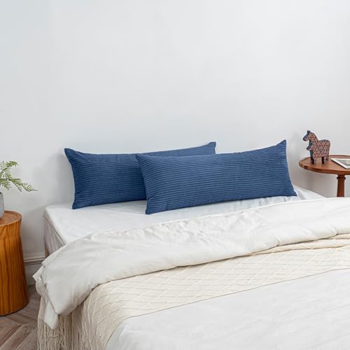 Denim Blue Lumbar Pillow Cover 14x36 Inch Corduroy Cushion